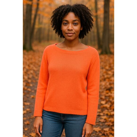 Calypso St. Barth 100% Cashmere Sweater Coral Orange Medium Soft Luxe cozy - Picture 1 of 8